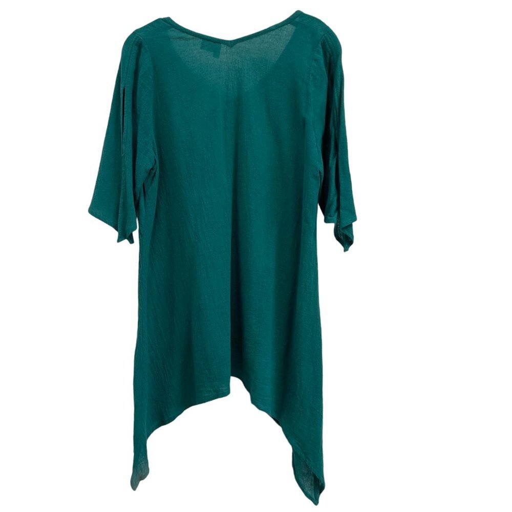 Fiaga Mexico Green Cotton Handkerchief Tunic Top Bell Shape Open Sleeve Size S - Picture 2 of 8
